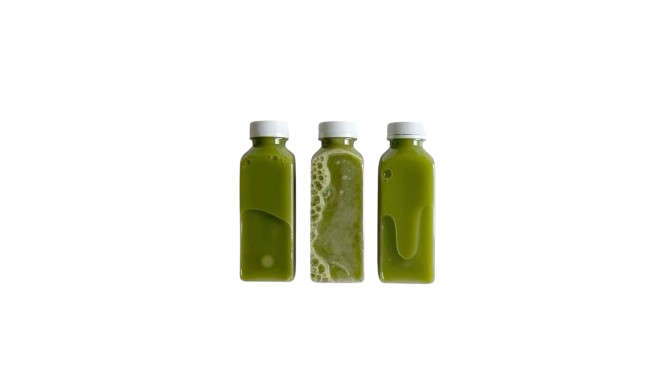 Three green juice bottles